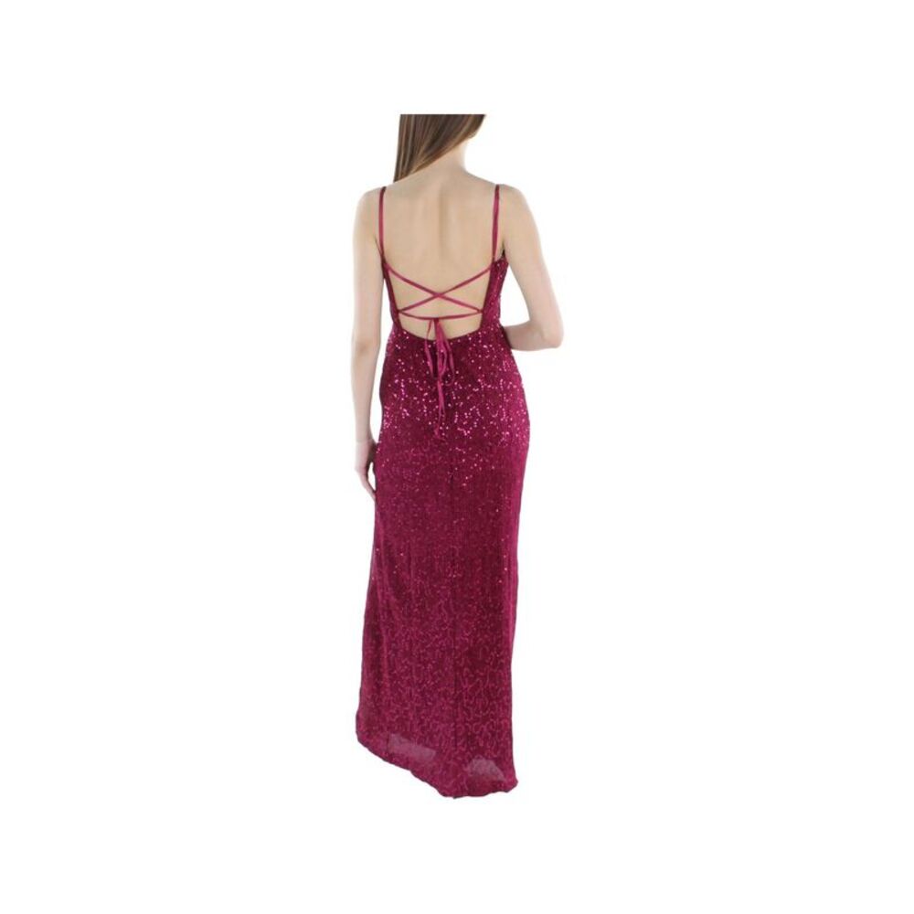 TEEZE ME Womens Burgundy Tie Open Back Lined Spaghetti Strap Dress 3\4 - Picture 2 of 2